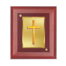 Load image into Gallery viewer, DIVINITI Holy Cross Gold Plated Wall Photo Frame, Table Decor| MDF 2 Wooden Wall Photo Frame and 24K Gold Plated Foil| Religious Photo Frame Idol For Prayer, Gifts Items (20.0CMX16.0CM)
