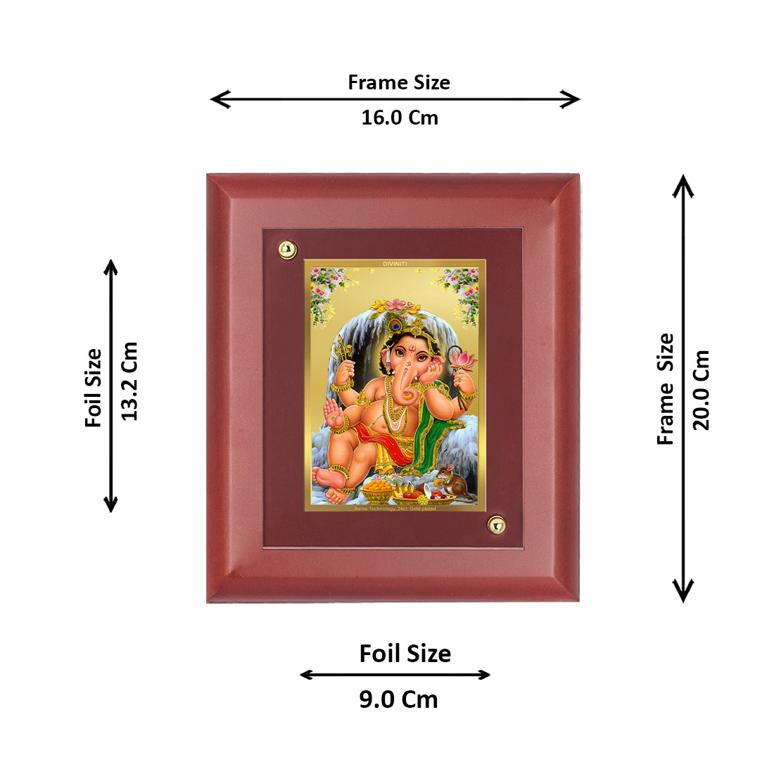Diviniti 24K Gold Plated Foil Bal Ganesha Photo Frame Home & Office Decor, Tabletop, Puja Room, Workshop, Gift Items | MDFS2 (20x16 CM)