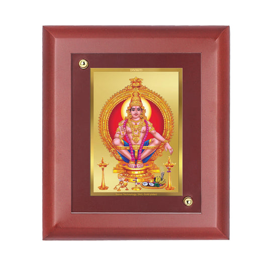 Diviniti 24K Gold Plated Foil Ayyappan Photo Frame Home & Office Decor, Tabletop, Puja Room, Workshop, Gift Items | MDFS2 (20x16 CM)