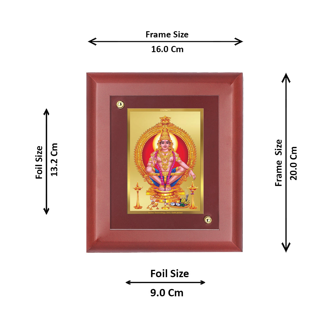 Diviniti 24K Gold Plated Foil Ayyappan Photo Frame Home & Office Decor, Tabletop, Puja Room, Workshop, Gift Items | MDFS2 (20x16 CM)