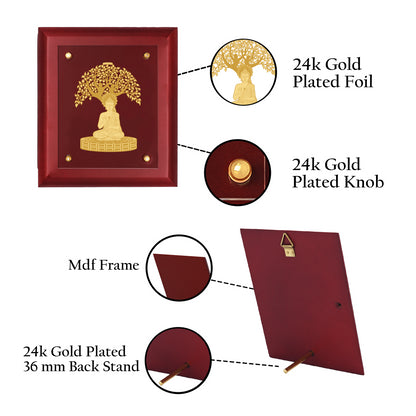 Diviniti 24K Gold Plated Foil Bodhi Tree Photo Frame Home & Office Decor, Tabletop, Workshop, Gift Items | MDFS2 (20x16 CM)