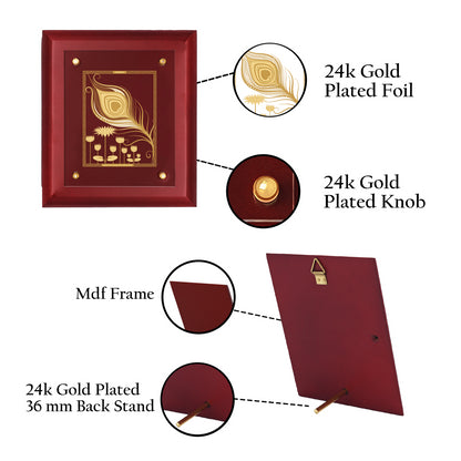 DIVINITI 24K Gold Plated Foil PEACOCK FEATHER Wall Hanging for Home| Photo Frame For Wall Decoration| Wall Hanging Photo Frame For Home Decor, Living Room, Hall, Guest Room MDF Size 2 (20x16 CM)