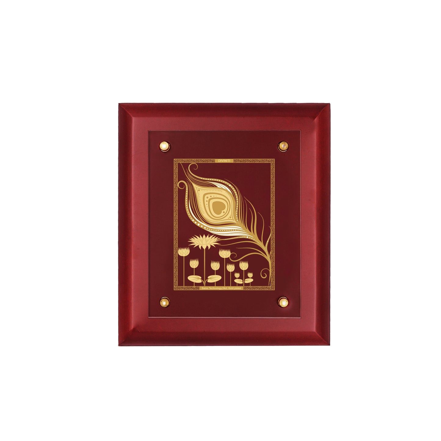 DIVINITI 24K Gold Plated Foil PEACOCK FEATHER Wall Hanging for Home| Photo Frame For Wall Decoration| Wall Hanging Photo Frame For Home Decor, Living Room, Hall, Guest Room MDF Size 2 (20x16 CM)