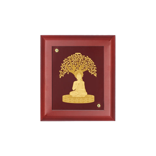 DIVINITI 24K Gold Plated Foil Lord Buddha With Tree Elegant Photo Frame Idol for Wall Hanging, Home & Office Decor, Luxury Gift|MDF Size 1 (16.7x14.2 CM)