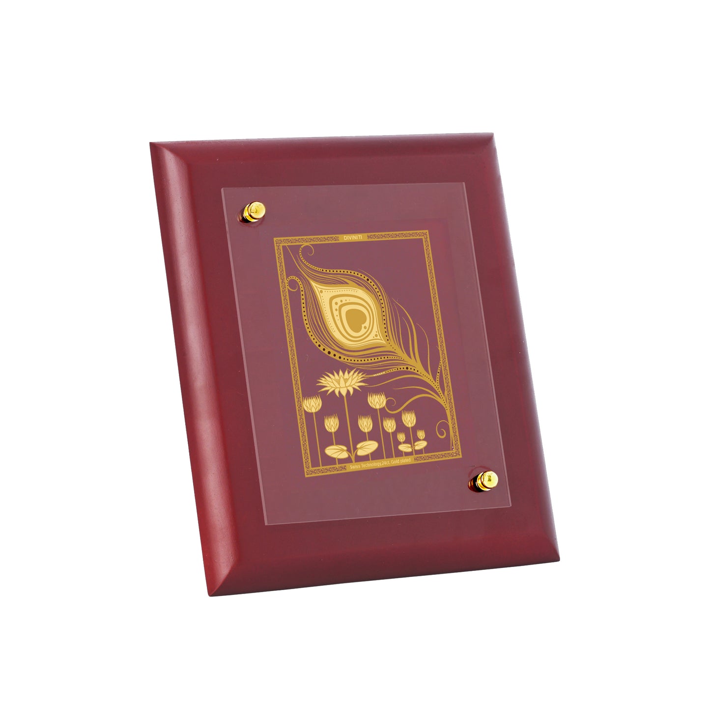 DIVINITI 24K Gold Plated Foil Peacock Feather Stylish Photo Frame Idol for Home Decor, Workshop, Table Top, Gift|MDF Size 1 (16.7x14.2 CM)
