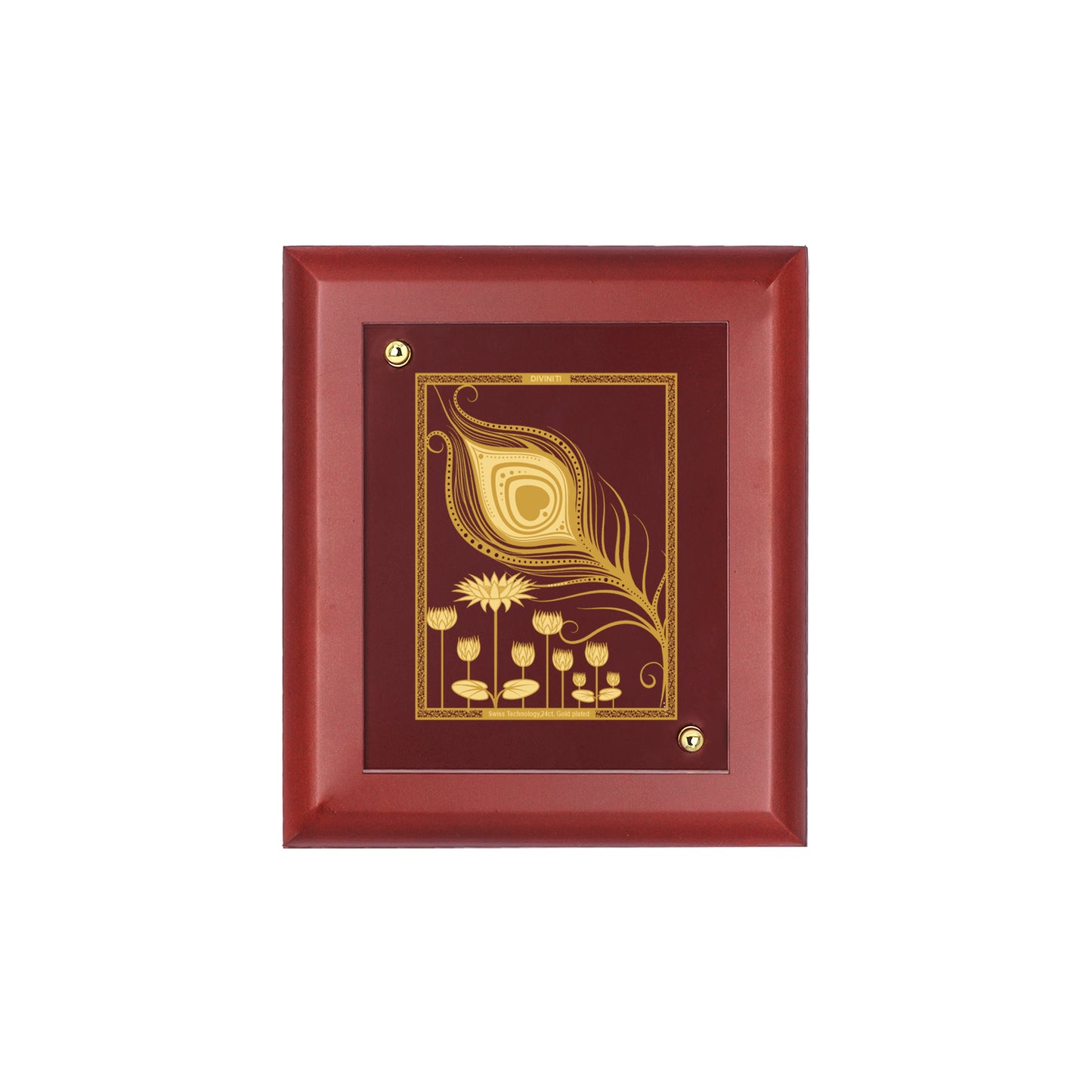 DIVINITI 24K Gold Plated Foil Peacock Feather Stylish Photo Frame Idol for Home Decor, Workshop, Table Top, Gift|MDF Size 1 (16.7x14.2 CM)