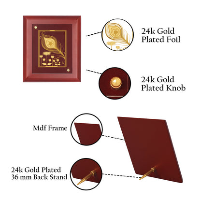 DIVINITI 24K Gold Plated Foil Peacock Feather Stylish Photo Frame Idol for Home Decor, Workshop, Table Top, Gift|MDF Size 1 (16.7x14.2 CM)