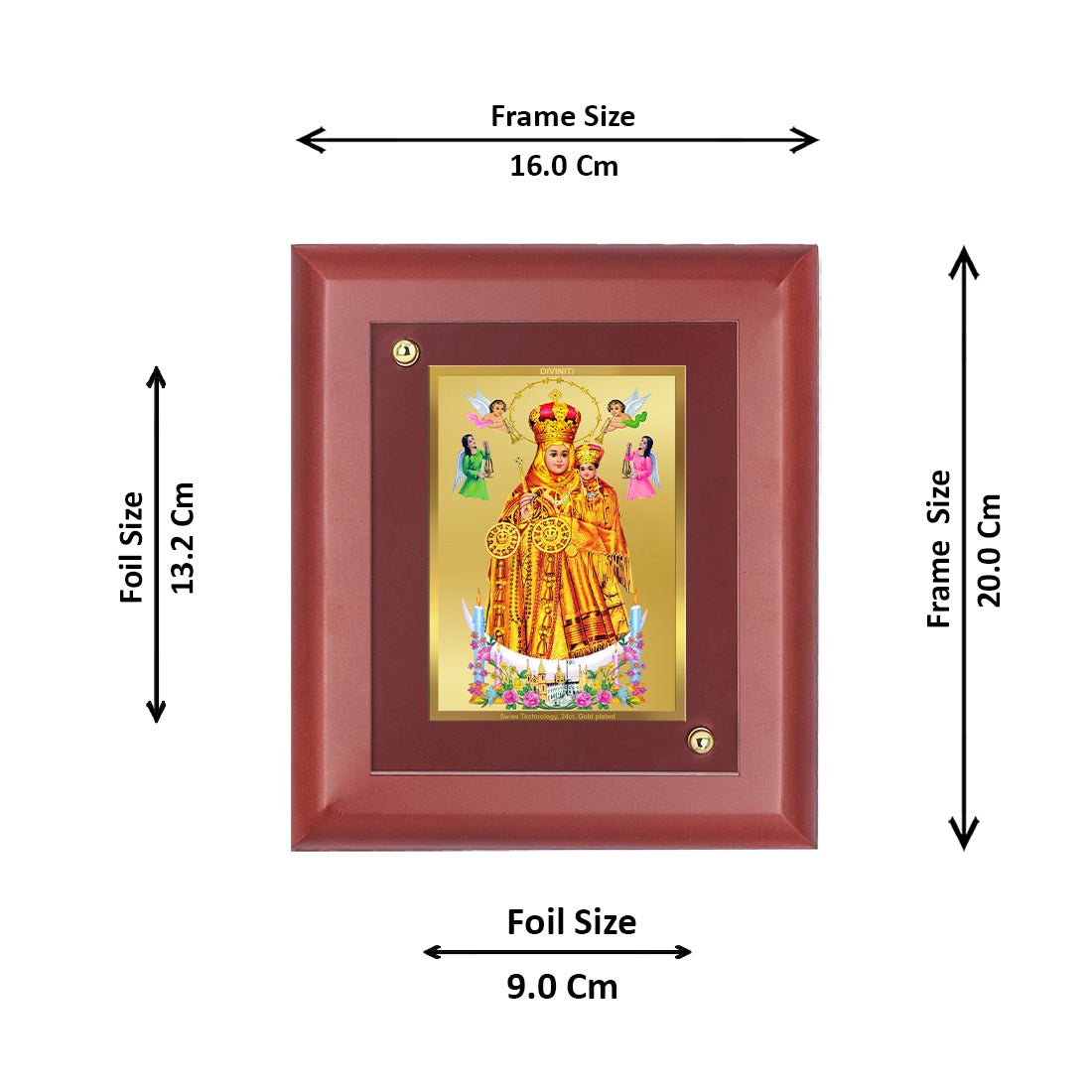 DIVINITI 24K Gold Plated Foil Lady of Health Wall Photo Frame, Table Decor Wall Photo Frame and Religious Photo Frame Idol For Pooja, Gifts Items MDF Size 2 (20x16 CM)