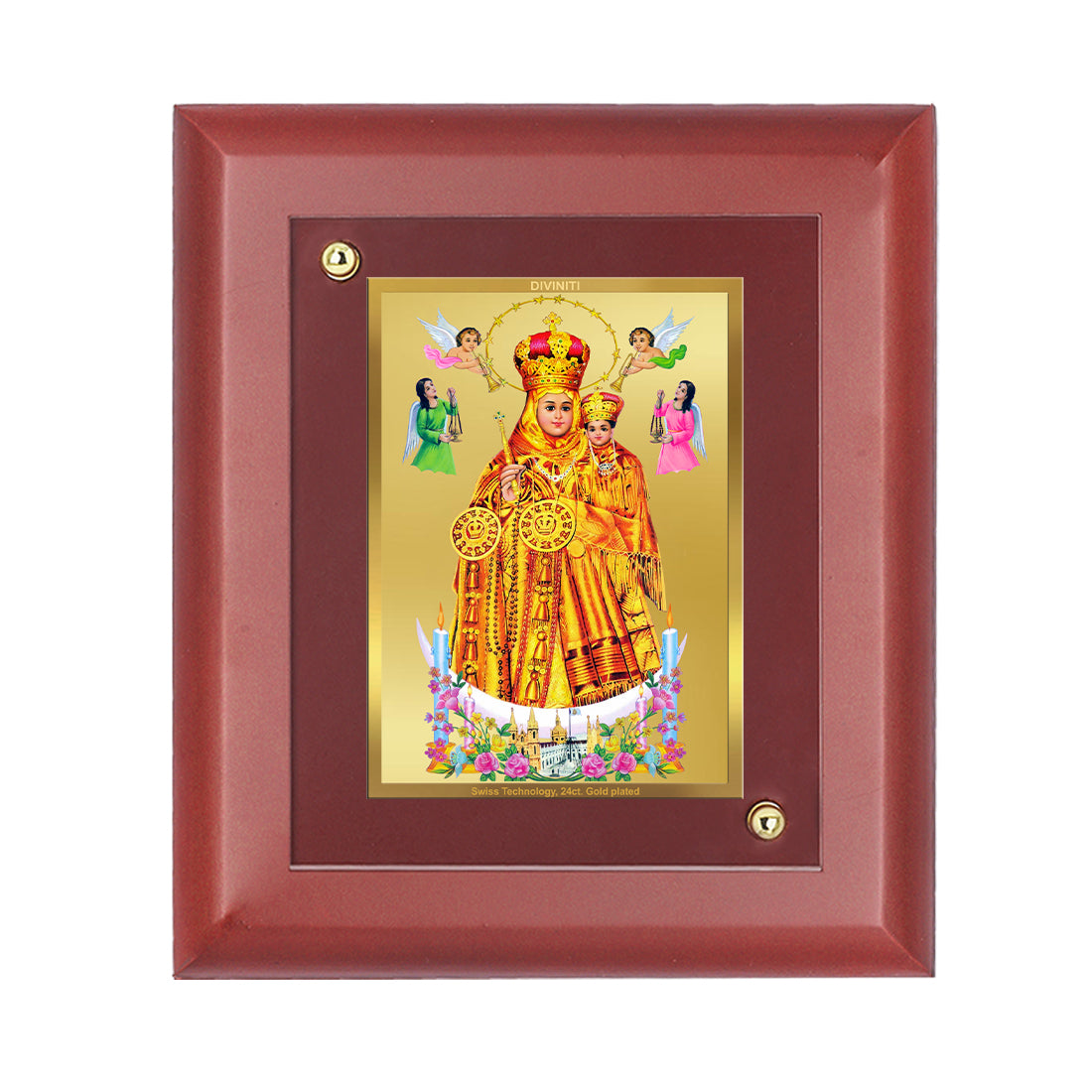 DIVINITI 24K Gold Plated Foil Lady of Health Wall Photo Frame, Table Decor Wall Photo Frame and Religious Photo Frame Idol For Pooja, Gifts Items MDF Size 2 (20x16 CM)