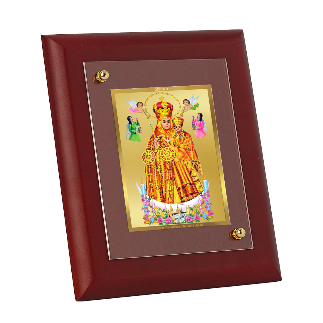 DIVINITI 24K Gold Plated Foil Lady of Health Wall Photo Frame, Table Decor Wall Photo Frame and Religious Photo Frame Idol For Pooja, Gifts Items MDF Size 2 (20x16 CM)