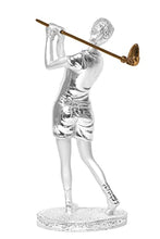 Load image into Gallery viewer, Diviniti Golf Trophy Idol for Events, Tournaments, Championship| 999 Silver Plated Sculpture of Woman Golfer| Idol for Winner, Champions and Award Decorations| Trophy For Golf (9.5 X 9.7 X 22 CM)
