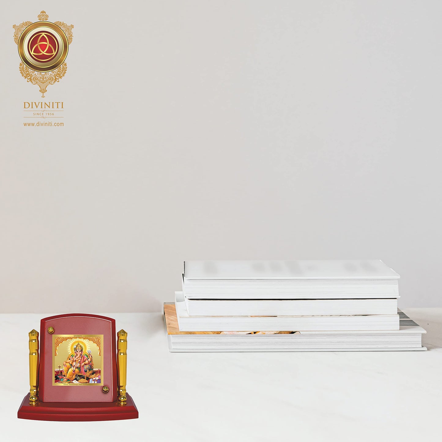 Diviniti 24K Gold Plated Foil Ganesha Photo Frame for Car Dashboard, Home Decor, Tabletop, Puja Room, Showpiece and Gift  MDF1BP+ (6.5x5.5 CM)