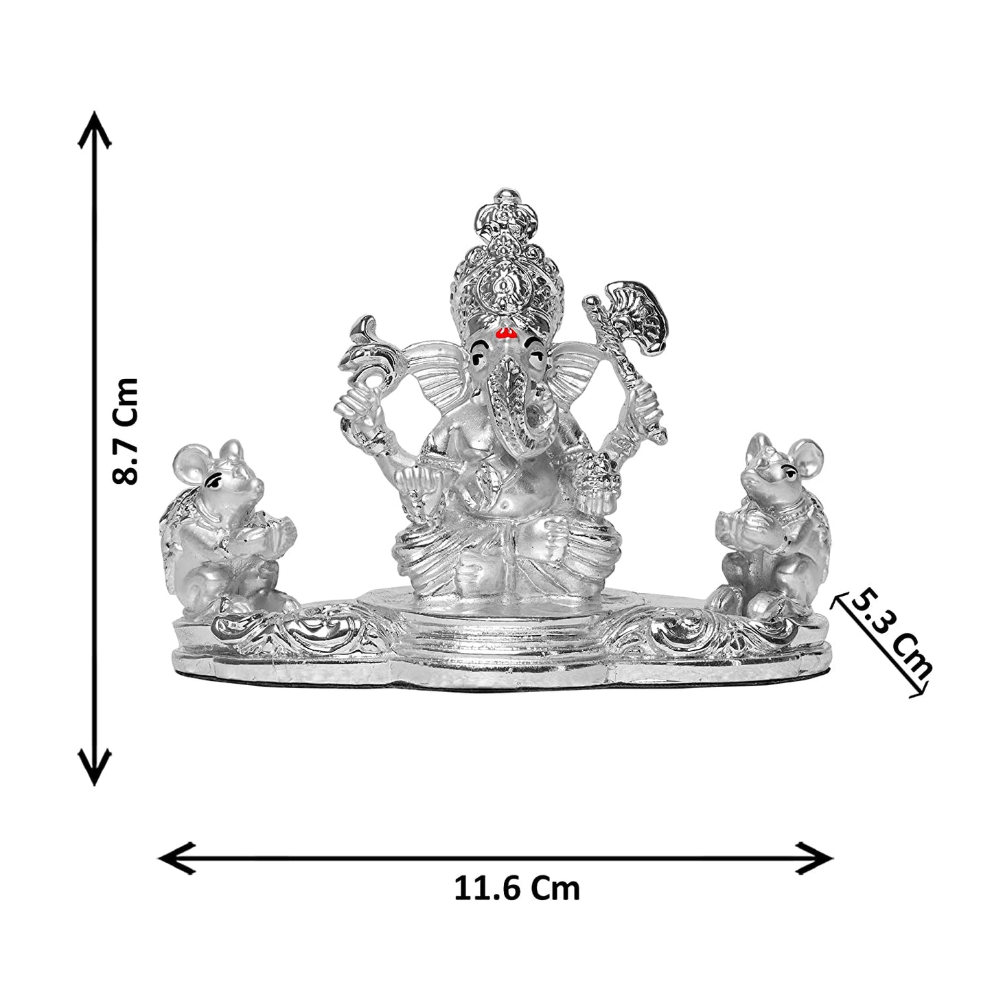 DIVINITI 999 Silver Plated Lord Ganesha And Mooshak Idol Statue For Home Decor, Table Top, Workshop, Puja Room (8.7x11.6 CM)