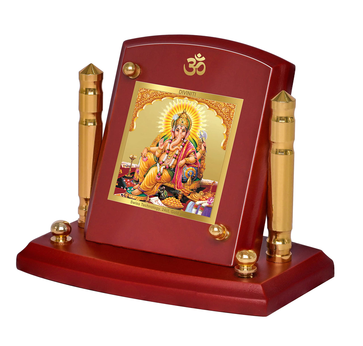 Diviniti 24K Gold Plated Foil Ganesha Photo Frame for Car Dashboard, Home Decor, Tabletop, Puja Room, Showpiece and Gift  MDF1BP+ (6.5x5.5 CM)