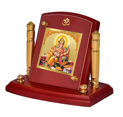 Diviniti 24K Gold Plated Foil Ganesha Photo Frame for Car Dashboard, Home Decor, Tabletop, Puja Room, Showpiece and Gift  MDF1BP+ (6.5x5.5 CM)