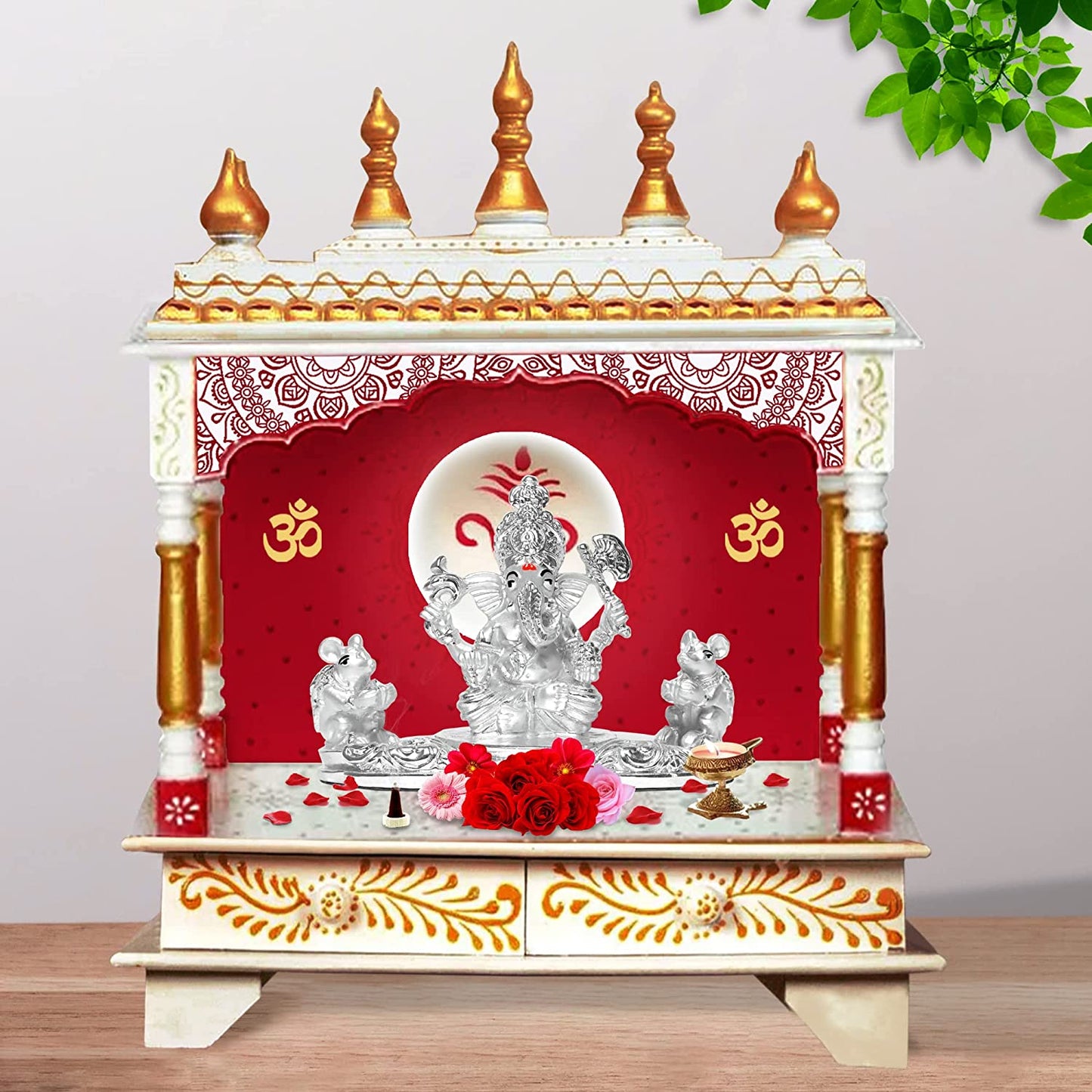 DIVINITI 999 Silver Plated Lord Ganesha And Mooshak Idol Statue For Home Decor, Table Top, Workshop, Puja Room (8.7x11.6 CM)