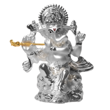 Load image into Gallery viewer, DIVINITI 999 Silver Plated Ganesha with Flute Idol For Home Decor Showpiece, Prosperity (3.4 X 8.5 CM)
