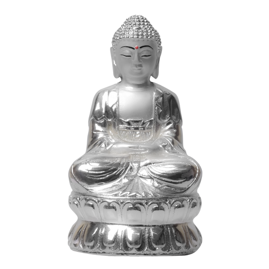 DIVINITI 999 Silver Plated Sculpture of Buddha-2 | Idol for Home, Office, Temple, and Table Decoration| Religious Idol For Pooja, Gift