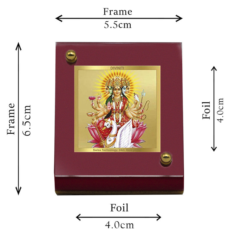 DIVINITI 24K Gold Plated Gayatri-1 Frame For Car Dashboard, Home Decor & Puja Room (MDF 1B)(6.5 x 5.5 CM)