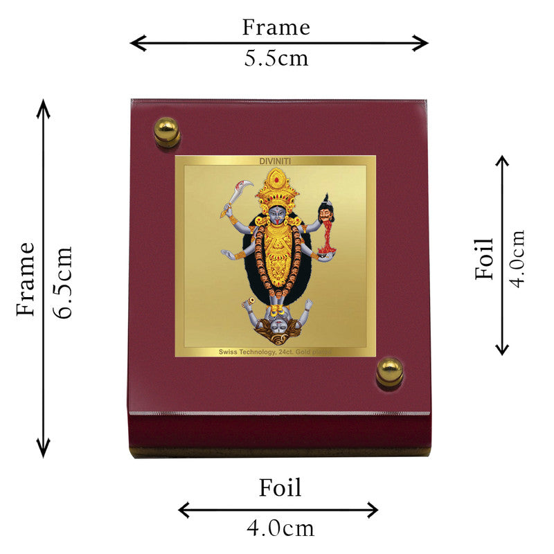 Diviniti 24K Gold Plated Foil Maa Kali Frame For Car Dashboard, Home Decor, Puja Room (5.5 x 6.5 CM)