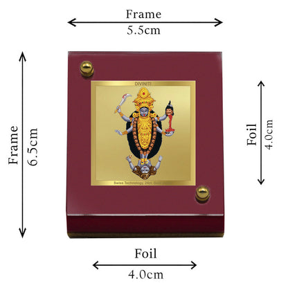 Diviniti 24K Gold Plated Foil Maa Kali Frame For Car Dashboard, Home Decor, Puja Room (5.5 x 6.5 CM)