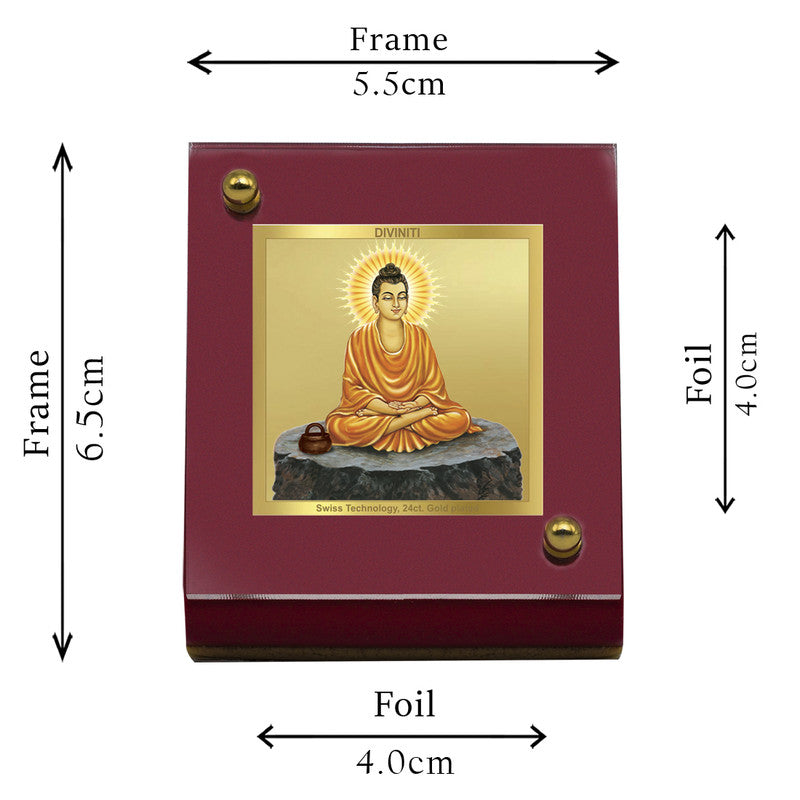 Diviniti 24K Gold Plated Foil Buddha Frame For Car Dashboard, Home Decor, Table Top, Gift (5.5 x 6.5 CM)