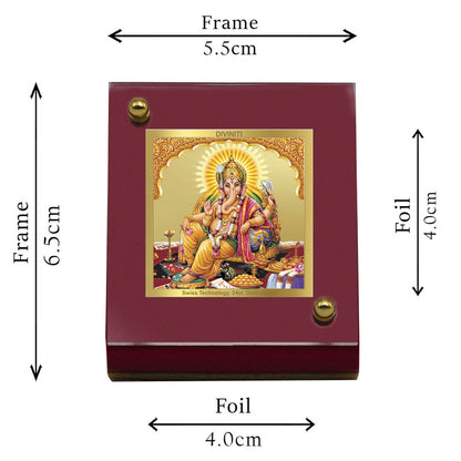 Diviniti 24K Gold Plated Foil Ganesha Frame For Car Dashboard, Home Decor, Puja, Festival Gift (5.5 x 6.5 CM)