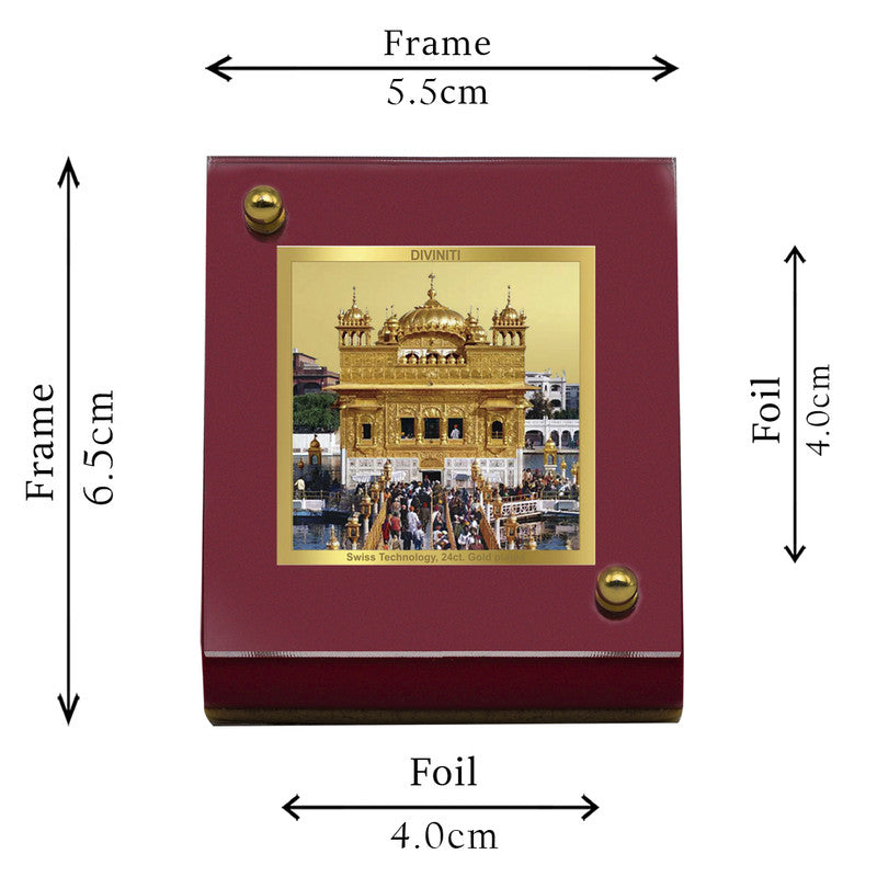 Diviniti 24K Gold Plated Sachkhand Shri Darbar Sahib (Golden Temple) Frame For Car Dashboard, Home Decor, Table Top, Gift (5.5 x 6.5 CM)