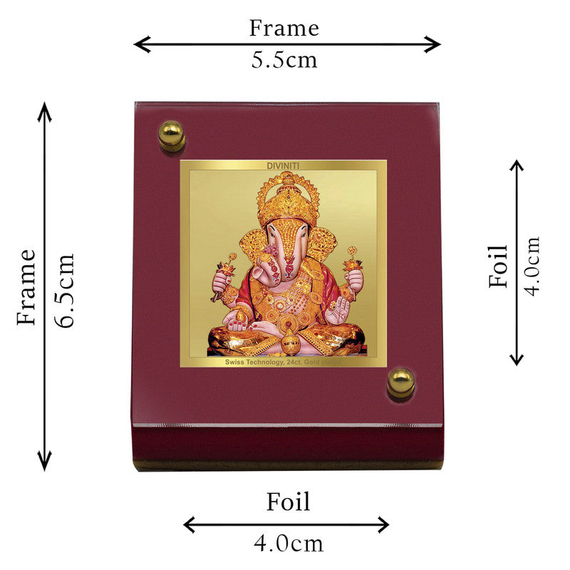DIVINITI 24K Gold Plated Foil Dagru Ganesha Frame For Car Dashboard & Home Decor Showpiece (MDF 1B)(5.5 x 6.5 CM)
