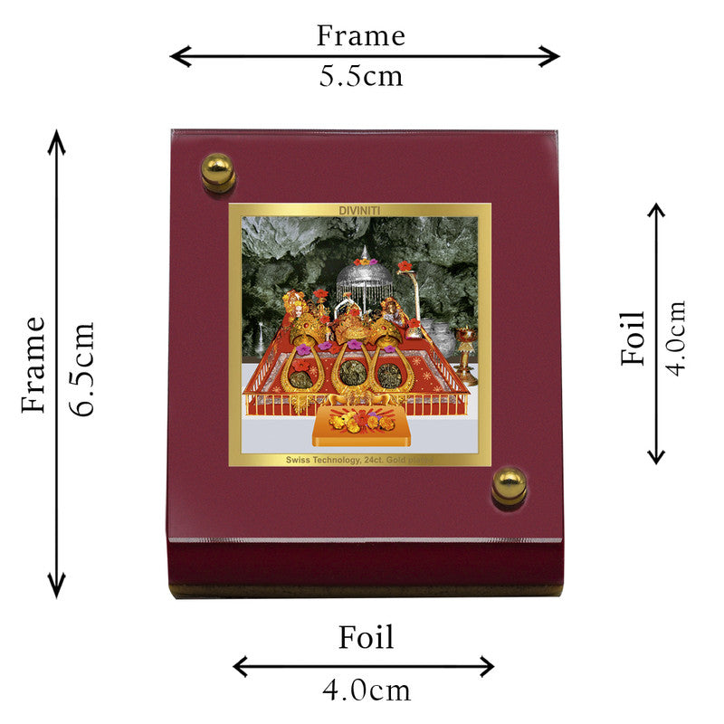 Diviniti 24K Gold Plated Foil Mata Ka Darbar Frame For Car Dashboard, Home Decor, Table Top, Puja and Gift (6.5 x 5.5 CM)