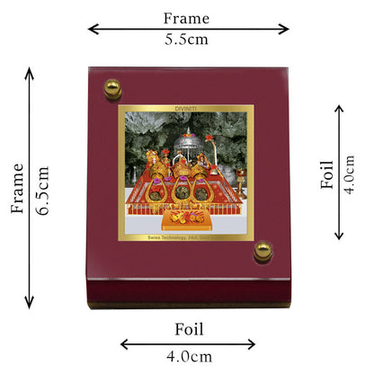 Diviniti 24K Gold Plated Foil Mata Ka Darbar Frame For Car Dashboard, Home Decor, Table Top, Puja and Gift (6.5 x 5.5 CM)