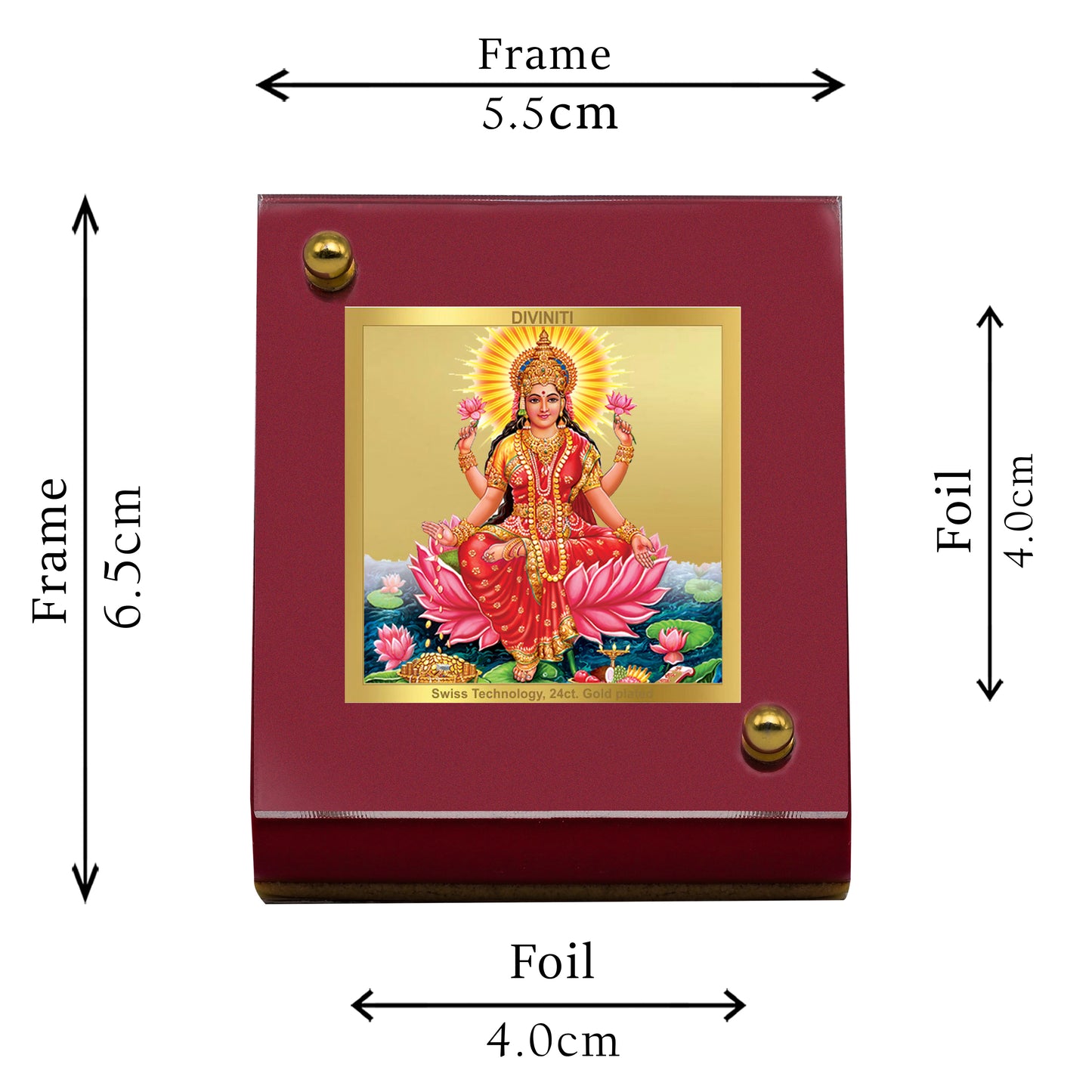 Diviniti 24K Gold Plated Foil Laxmi Ji Frame For Car Dashboard, Home Decor, Puja, Festival Gift (5.5 x 6.5 CM)
