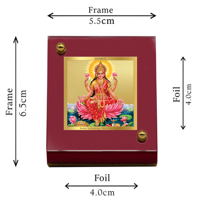 Diviniti 24K Gold Plated Foil Laxmi Ji Frame For Car Dashboard, Home Decor, Puja, Festival Gift (5.5 x 6.5 CM)