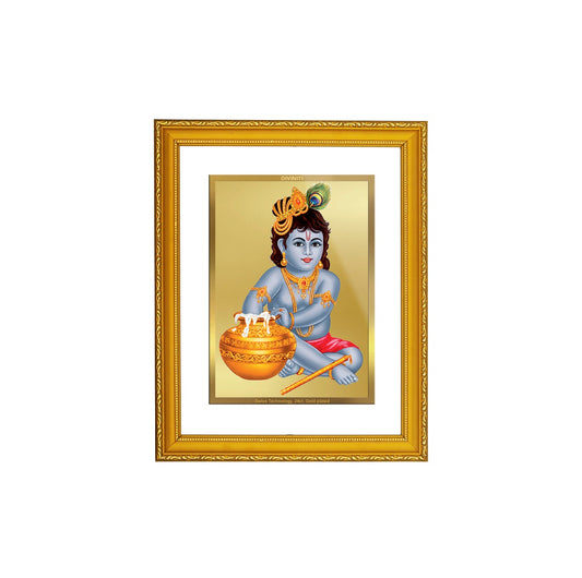 DIVINITI 24K Gold Plated Foil Bal Gopal Traditional Photo Frame Idol for Home Wall Decor, Prayer, Workshop, Luxurious Gift|DG101 Size 2 (22.6x18.4 CM)