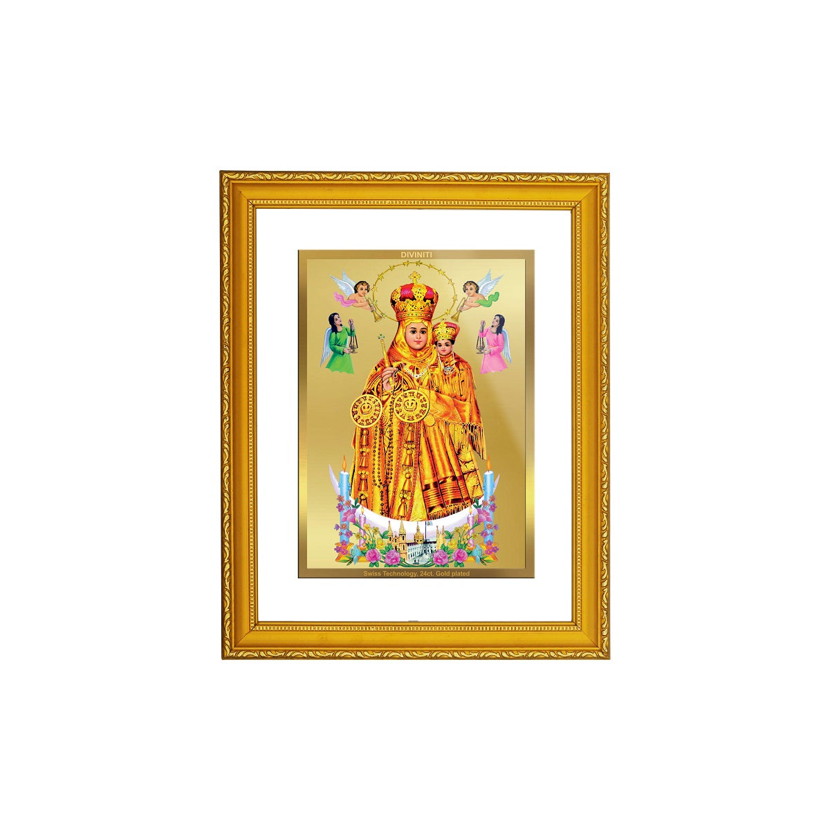 DIVINITI 24K Gold Plated Lady Of Health Elegant Photo Frame Idol for Puja Room, Home Wall Decor, Workshop, Table Top, Premium Gift|DG101 Size 2 (22.6x18.4 CM)