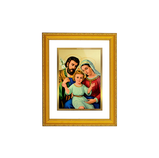 DIVINITI 24K Gold Plated Foil Holy Family Classic Photo Frame Idol for Home Decor, Workshop, Wall Hanging, Premium Gift|DG101 Size 2 (22.6x18.4 CM)