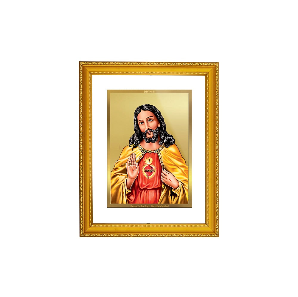 DIVINITI 24K Gold Plated Foil Jesus Exquisite Photo Frame Idol for Workshop, Wall Hanging, Home Decor, Premium Gift|DG101 Size 2 (22.6x18.4 CM)