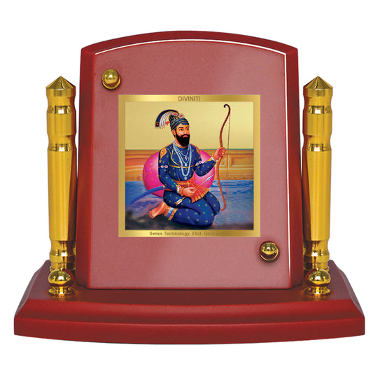 Diviniti 24K Gold Plated Guru Gobind Singh Ji Photo Frame for Car Dashboard, Home Decor, Tabletop, Puja Room, Showpiece and Gift  MDF1BP+ (6.5x5.5 CM)