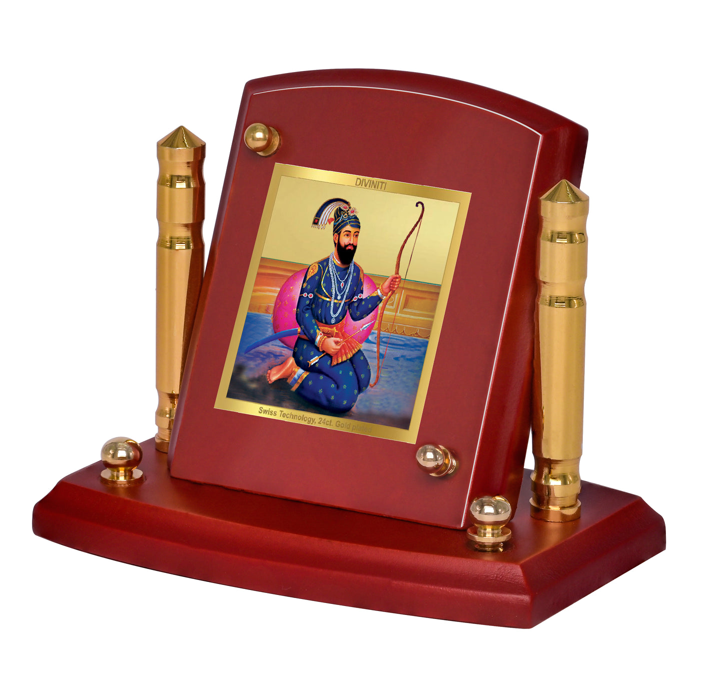 Diviniti 24K Gold Plated Guru Gobind Singh Ji Photo Frame for Car Dashboard, Home Decor, Tabletop, Puja Room, Showpiece and Gift  MDF1BP+ (6.5x5.5 CM)
