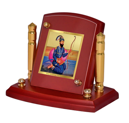 Diviniti 24K Gold Plated Guru Gobind Singh Ji Photo Frame for Car Dashboard, Home Decor, Tabletop, Puja Room, Showpiece and Gift  MDF1BP+ (6.5x5.5 CM)