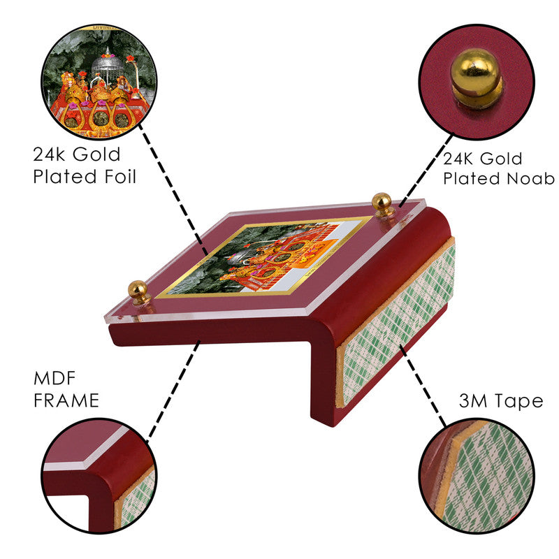 Diviniti 24K Gold Plated Foil Mata Ka Darbar Frame For Car Dashboard, Home Decor, Table Top, Puja and Gift (6.5 x 5.5 CM)
