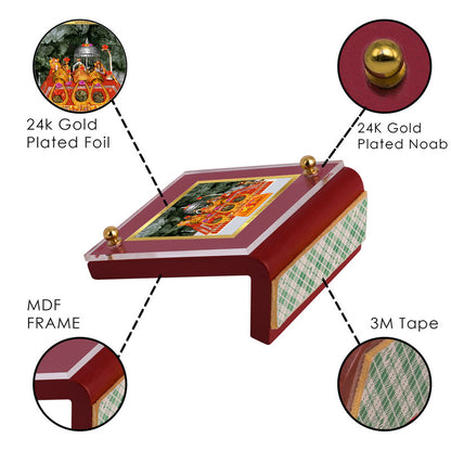 Diviniti 24K Gold Plated Foil Mata Ka Darbar Frame For Car Dashboard, Home Decor, Table Top, Puja and Gift (6.5 x 5.5 CM)