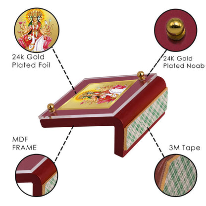 DIVINITI 24K Gold Plated Gayatri-1 Frame For Car Dashboard, Home Decor & Puja Room (MDF 1B)(6.5 x 5.5 CM)