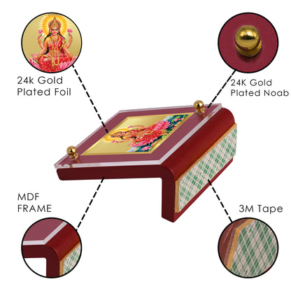 Diviniti 24K Gold Plated Foil Laxmi Ji Frame For Car Dashboard, Home Decor, Puja, Festival Gift (5.5 x 6.5 CM)