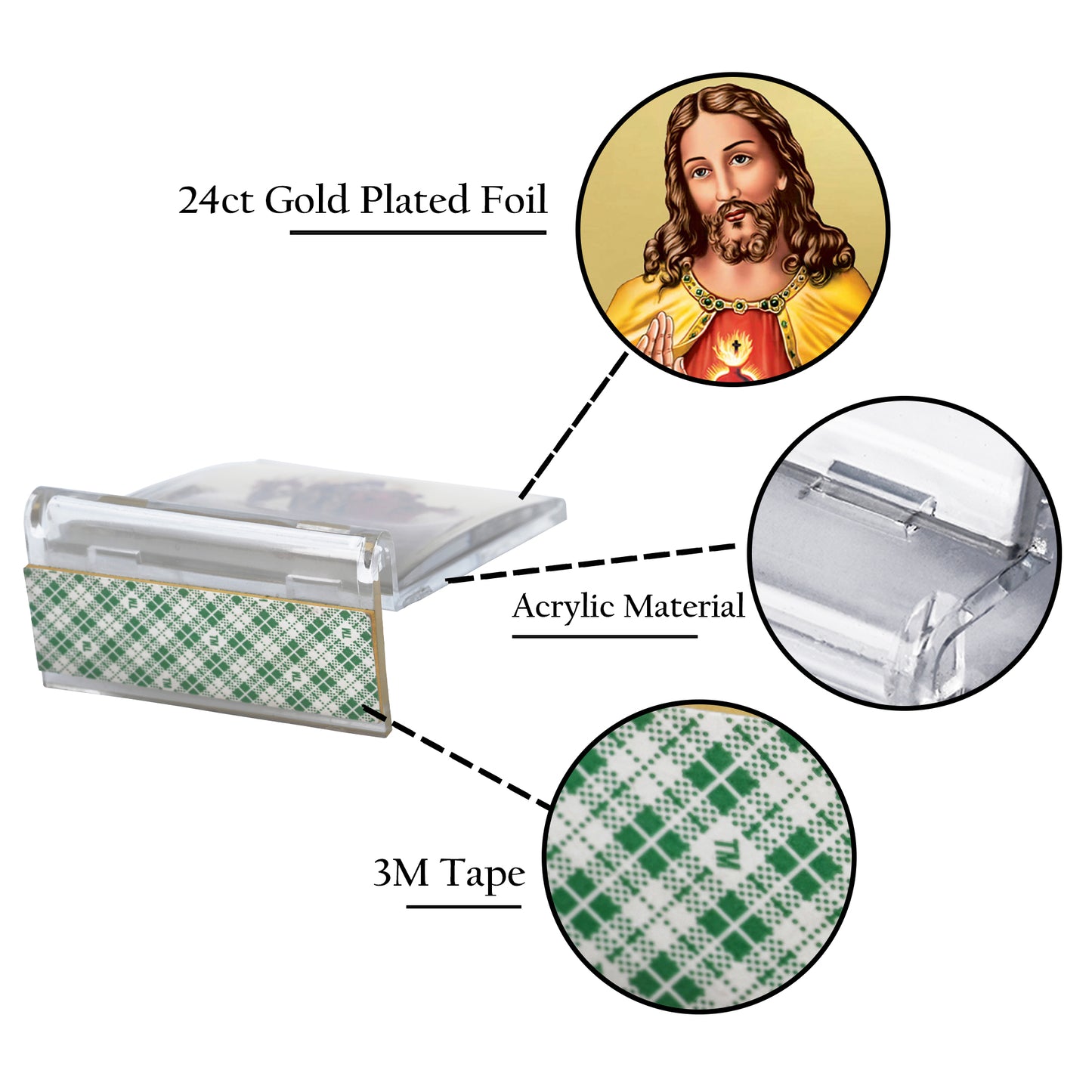 Diviniti 24K Gold Plated Jesus Acrylic Frame for Car Dashboard, Home Decor, Tabletop, Festival Gift ACF3A (5.8x4.8 CM)