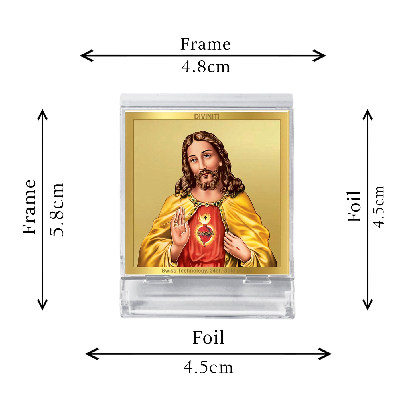 Diviniti 24K Gold Plated Jesus Acrylic Frame for Car Dashboard, Home Decor, Tabletop, Festival Gift ACF3A (5.8x4.8 CM)