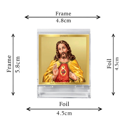 Diviniti 24K Gold Plated Jesus Acrylic Frame for Car Dashboard, Home Decor, Tabletop, Festival Gift ACF3A (5.8x4.8 CM)