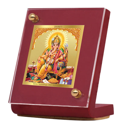 Diviniti 24K Gold Plated Foil Ganesha Frame For Car Dashboard, Home Decor, Puja, Festival Gift (5.5 x 6.5 CM)
