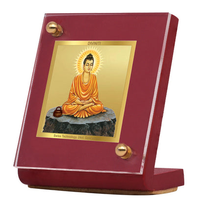 Diviniti 24K Gold Plated Foil Buddha Frame For Car Dashboard, Home Decor, Table Top, Gift (5.5 x 6.5 CM)