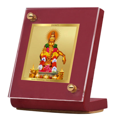 Diviniti 24K Gold Plated Ayyappan Ji Frame For Car Dashboard Showpiece, Home Decor, Prayer, Gift (5.5x6.5 CM)